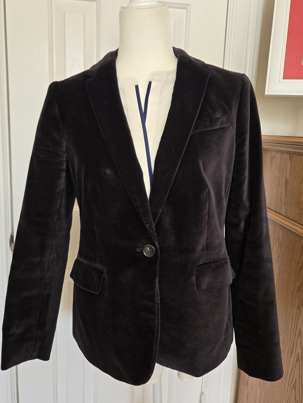 Talbots Single Breasted Black Velvet 100% Cotton Blazer -EUC